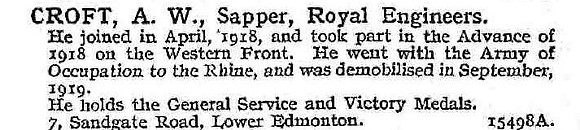 Croft A W Sapper Royal Engineers