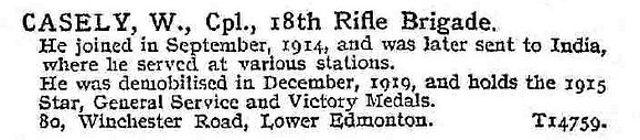 Casely W Cpl 18th Rifle Brigade