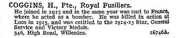 Coggins H Pte Royal Fusiliers