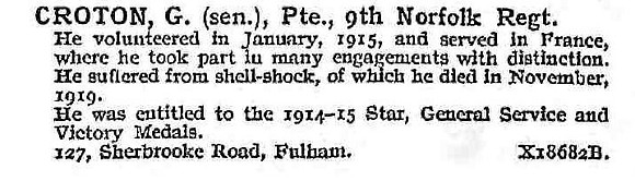 Croton G Pte 9th Norfolk Regiment