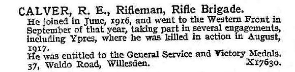 Calver R E Rfn Rifle Brigade