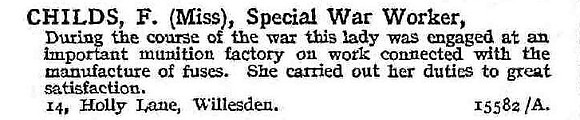Childs F Miss Munitions Worker