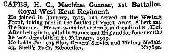 Capes H C Machine Gnr 1st Royal West Kent Regiment