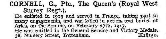 Cornell G Pte Queen's Royal West Surrey Regiment