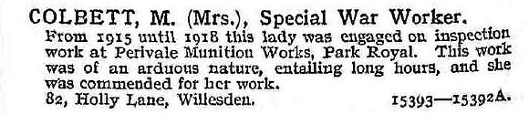 Colbett M Mrs Munitions Worker
