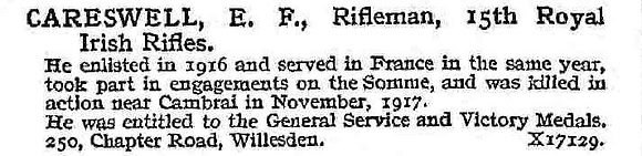 Careswell E F Rfn 15th Royal Irish Rifles