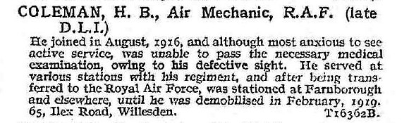 Coleman H B Air Mech Royal Air Force And Durham Light Infantry
