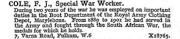 Cole F J Mr Special War Worker