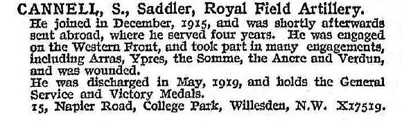 Cannell S Saddler Royal Field Artillery