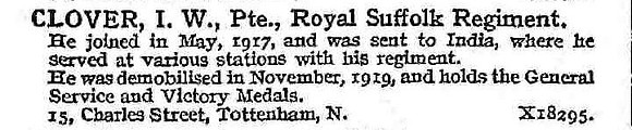 Clover I W Pte Suffolk Regiment