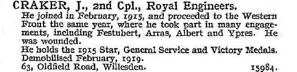 Craker J L/Cpl Royal Engineers