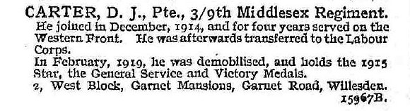 Carter D J Pte 3/9th Middlesex Regiment