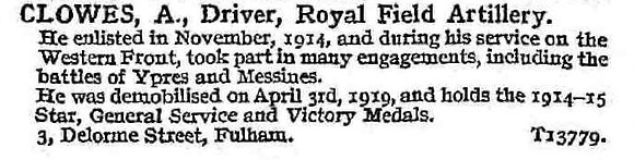 Clowes A Dvr Royal Field Artillery