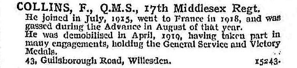 Collins F QMS 17th Middlesex Regiment