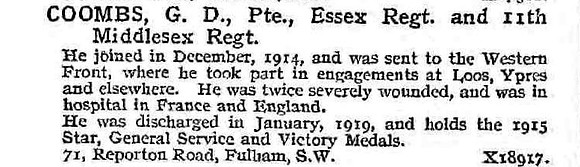 Coombs G D Pte Essex Regiment And 11th Middlesex Regiment