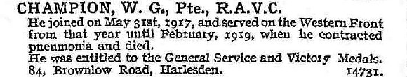 Champion W G Pte Army Veterinary Corps