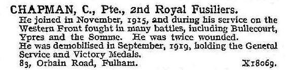 Chapman C Pte 2nd Royal Fusiliers