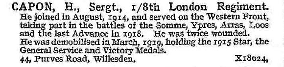 Capon H Sergt 8th London Regiment