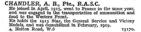 Chandler A B Pte Army Service Corps