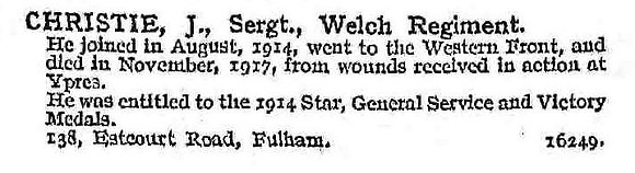Christie J Sergt Welsh Regiment