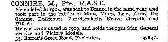 Connire M Pte Army Service Corps