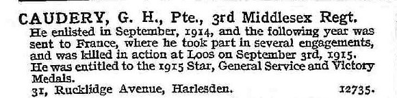 Caudery G H Pte 3rd Middlesex Regiment
