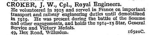 Croker J W Cpl Royal Engineers