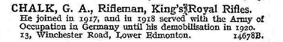 Chalk G A Rfn Kings Royal Rifle Corps
