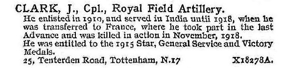 Clark J Cpl Royal Field Artillery