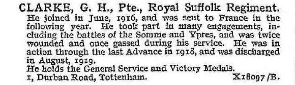 Clarke G H Pte Suffolk Regiment