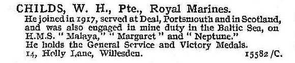 Childs W H Pte Royal Marine Light Infantry