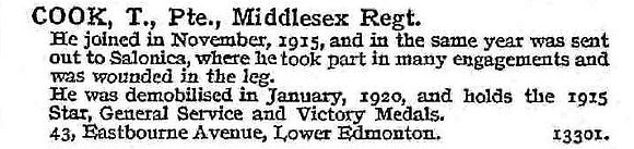 Cook T Pte Middlesex Regiment