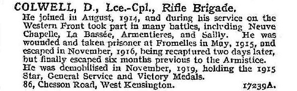Colwell D L/Cpl Rifle Brigade