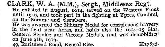 Clark W A Sergt MM Middlesex Regiment