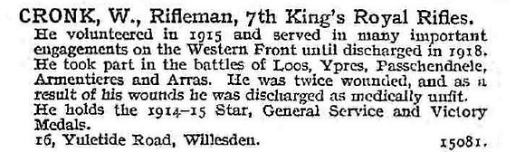 Cronk W Rfn 7th Kings Royal Rifle Corps