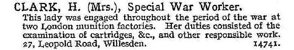 Clark H Mrs Munitions Worker