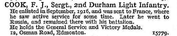 Cook F J Sergt 2nd Durham Light Infantry