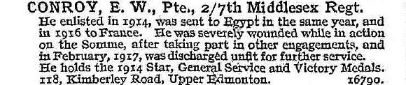 Conroy E W Pte 7th Middlesex Regiment