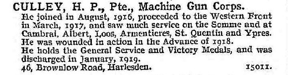 Culley H P Pte Machine Gun Corps