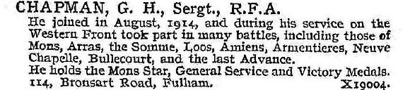 Chapman G H Sergt Royal Field Artillery