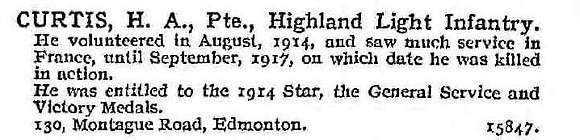 Curtis H A Pte Highland Light Infantry
