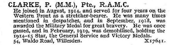 Clarke P Pte MM Royal Army Medical Corps