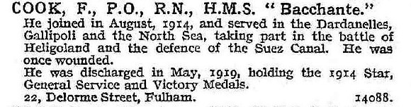 Cook F PO HMS Bacchante Royal Navy
