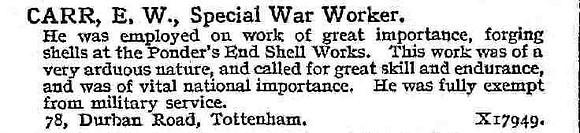 Carr E W Mr Munitions Worker