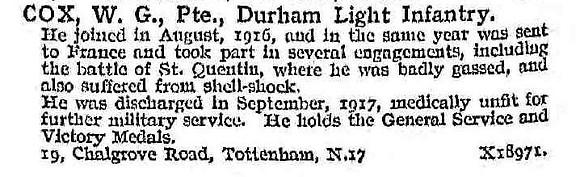 Cox W G Pte Durham Light Infantry