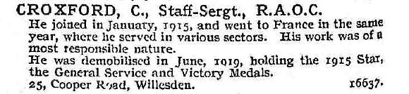 Croxford C Staff Sergt Army Ordnance Corps