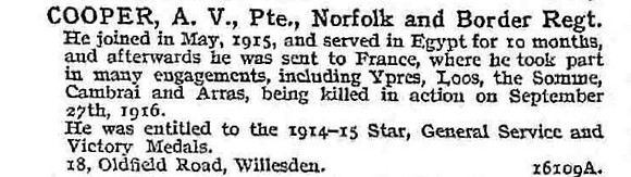 Cooper A V Pte Norfolk Regiment And Border Regiment