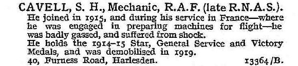 Cavell S H Mech Royal Naval Air Service