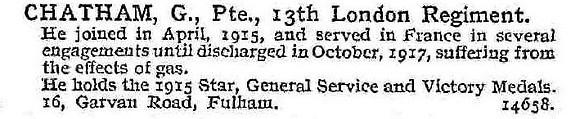 Chatham G Pte 13th London Regiment