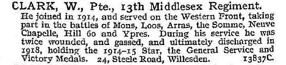 Clark W Pte 13th Middlesex Regiment
